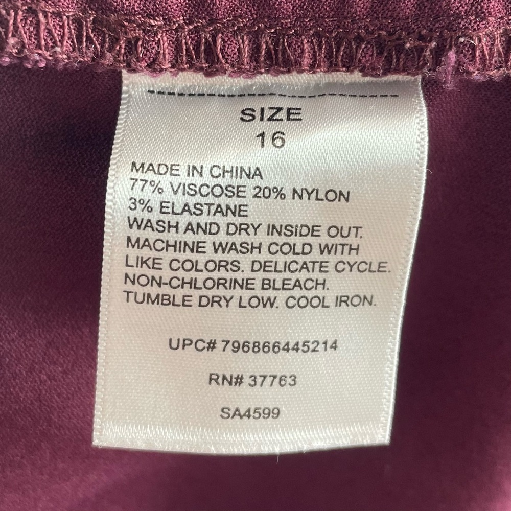 Rafaella Slim Ankle Trouser Pants Women’s 16 Burgundy Stretch Pull on Career - Picture 8 of 10